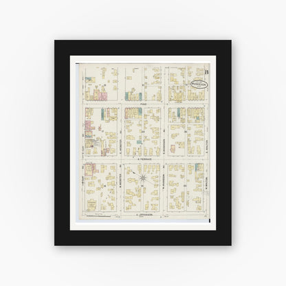Old map wall art mockup — black gallery frame with white mat — Sanborn Fire Insurance Map from Muskegon, Muskegon County, Michigan (1887), Sheet #0008