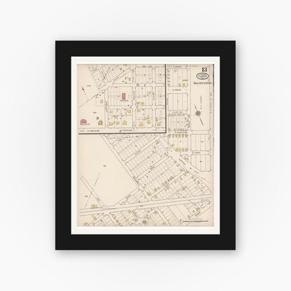 Old map wall art mockup — black gallery frame with white mat — Sanborn Fire Insurance Map from Cuero, De Witt County, Texas (1922), Sheet #0013