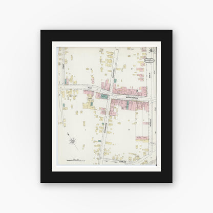 Old map wall art mockup — black gallery frame with white mat — Sanborn Fire Insurance Map from Suffolk, Independent Cities, Virginia (1889), Sheet #0004