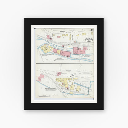 Old map wall art mockup — black gallery frame with white mat — Sanborn Fire Insurance Map from Appleton, Outagamie County, Wisconsin (1891), Sheet #0018