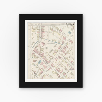 Old map wall art mockup — black gallery frame with white mat — Sanborn Fire Insurance Map from Uniontown, Fayette County, Pennsylvania (1886), Sheet #0003