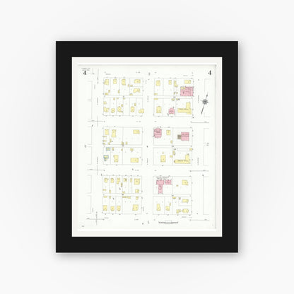 Old map wall art mockup — black gallery frame with white mat — Sanborn Fire Insurance Map from Lamesa, Dawson County, Texas (1939), Sheet #0004