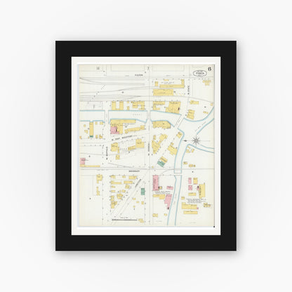 Old map wall art mockup — black gallery frame with white mat — Sanborn Fire Insurance Map from Ithaca, Tompkins County, New York (1904), Sheet #0006