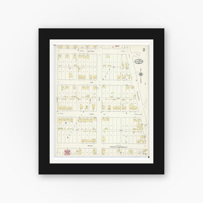 Old map wall art mockup — black gallery frame with white mat — Sanborn Fire Insurance Map from Jackson, Jackson County, Ohio (1914), Sheet #0002