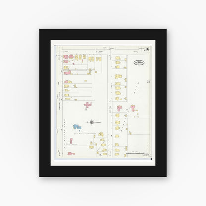 Old map wall art mockup — black gallery frame with white mat — Sanborn Fire Insurance Map from Delaware, Delaware County, Ohio (1911), Sheet #0016