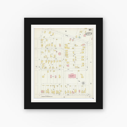 Old map wall art mockup — black gallery frame with white mat — Sanborn Fire Insurance Map from New Brighton, Beaver County, Pennsylvania (1896), Sheet #0010