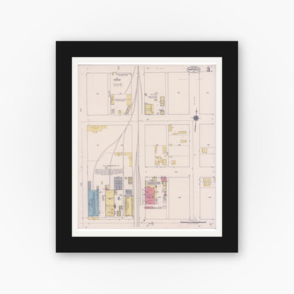 Old map wall art mockup — black gallery frame with white mat — Sanborn Fire Insurance Map from Marysville, Yuba County, California (1921), Sheet #0003