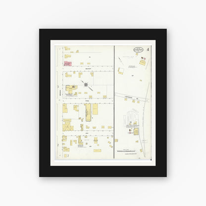 Old map wall art mockup — black gallery frame with white mat — Sanborn Fire Insurance Map from Spring Hope, Nash County, North Carolina (1911), Sheet #0004