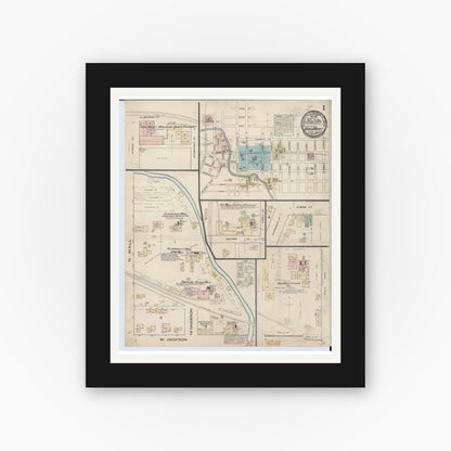 Old map wall art mockup — black gallery frame with white mat — Sanborn Fire Insurance Map from Van Wert, Van Wert County, Ohio (1884) - Complete Map Set