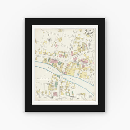 Old map wall art mockup — black gallery frame with white mat — Sanborn Fire Insurance Map from Medford, Middlesex County, Massachusetts (1887), Sheet #0002