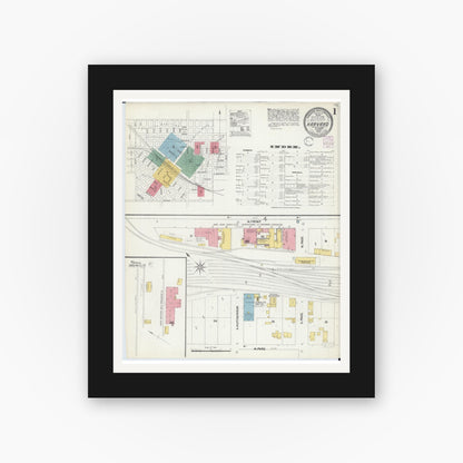 Old map wall art mockup — black gallery frame with white mat — Sanborn Fire Insurance Map from Harvard, McHenry County, Illinois (1902), Sheet #0001