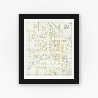 Old map wall art mockup — black gallery frame with white mat — Sanborn Fire Insurance Map from Wellston, Jackson County, Ohio (1897), Sheet #0009