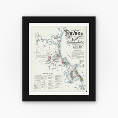 Old map wall art mockup — black gallery frame with white mat — Sanborn Fire Insurance Map from Revere, Suffolk County, Massachusetts (1896), Sheet #0001