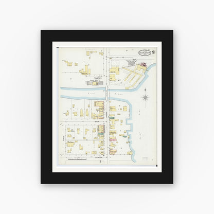 Old map wall art mockup — black gallery frame with white mat — Sanborn Fire Insurance Map from Charlevoix, Charlevoix County, Michigan (1896), Sheet #0002