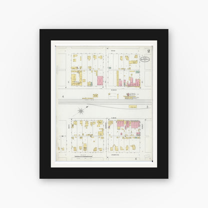 Old map wall art mockup — black gallery frame with white mat — Sanborn Fire Insurance Map from Bushnell, Mcdonough County, Illinois (1898), Sheet #0002