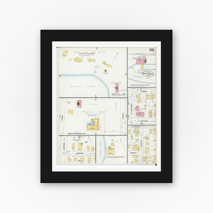 Old map wall art mockup — black gallery frame with white mat — Sanborn Fire Insurance Map from Battle Creek, Calhoun County, Michigan (1899), Sheet #0020