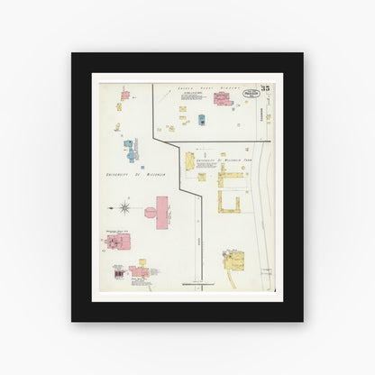 Old map wall art mockup — black gallery frame with white mat — Sanborn Fire Insurance Map from Madison, Dane County, Wisconsin (1902), Sheet #0035