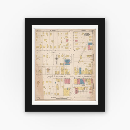 Old map wall art mockup — black gallery frame with white mat — Sanborn Fire Insurance Map from Bad Axe, Huron County, Michigan (1922), Sheet #0002