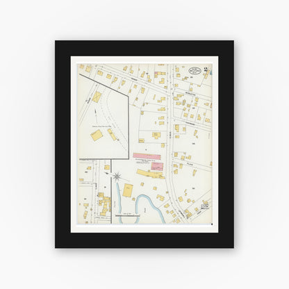 Old map wall art mockup — black gallery frame with white mat — Sanborn Fire Insurance Map from Milford, Worcester County, Massachusetts (1903), Sheet #0002