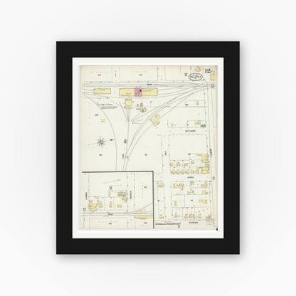 Old map wall art mockup — black gallery frame with white mat — Sanborn Fire Insurance Map from Palatka, Putnam County, Florida (1897), Sheet #0012