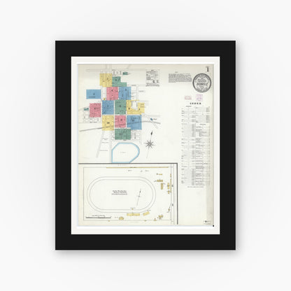 Old map wall art mockup — black gallery frame with white mat — Sanborn Fire Insurance Map from Boonville, Warrick County, Indiana (1907) - Complete Map Set