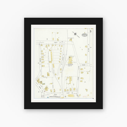 Old map wall art mockup — black gallery frame with white mat — Sanborn Fire Insurance Map from Newton, Sussex County, New Jersey (1916), Sheet #0005