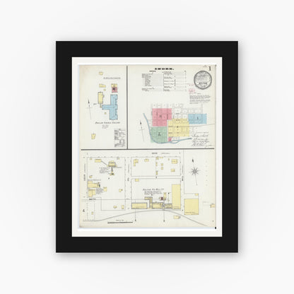 Old map wall art mockup — black gallery frame with white mat — Sanborn Fire Insurance Map from Belton, Bell County, Texas (1896), Sheet #0001