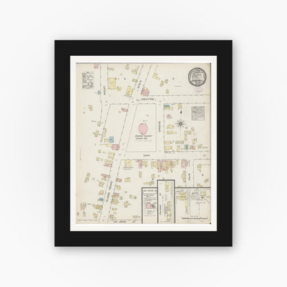Old map wall art mockup — black gallery frame with white mat — Sanborn Fire Insurance Map from Juneau, Dodge County, Wisconsin (1884), Sheet #0001
