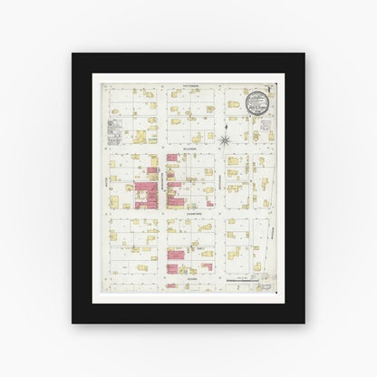 Old map wall art mockup — black gallery frame with white mat — Sanborn Fire Insurance Map from Montezuma, Parke County, Indiana (1900) - Complete Map Set