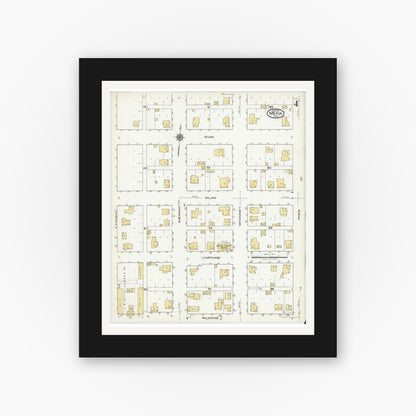 Old map wall art mockup — black gallery frame with white mat — Sanborn Fire Insurance Map from Mexia, Limestone County, Texas (1921), Sheet #0004
