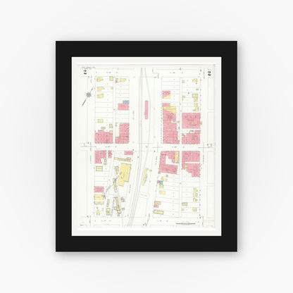 Old map wall art mockup — black gallery frame with white mat — Sanborn Fire Insurance Map from Lee's Summit, Jackson County, Missouri (1935), Sheet #0002