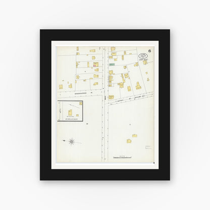 Old map wall art mockup — black gallery frame with white mat — Sanborn Fire Insurance Map from Islip, Suffolk County, New York (1902), Sheet #0006