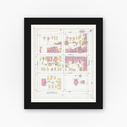 Old map wall art mockup — black gallery frame with white mat — Sanborn Fire Insurance Map from Waukegan, Lake County, Illinois (1900), Sheet #0004