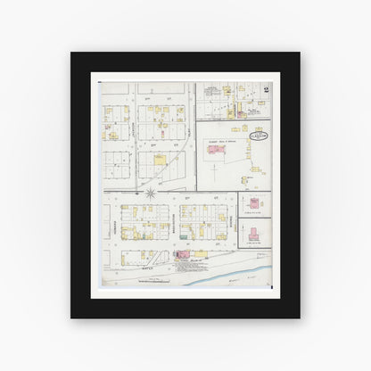 Old map wall art mockup — black gallery frame with white mat — Sanborn Fire Insurance Map from Glasgow, Howard County, Missouri (1893), Sheet #0002