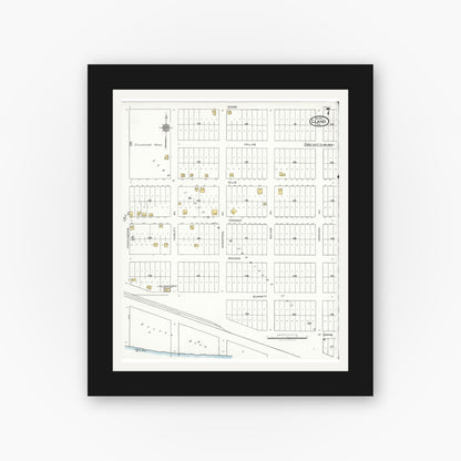 Old map wall art mockup — black gallery frame with white mat — Sanborn Fire Insurance Map from Llano, Llano County, Texas (1921), Sheet #0007