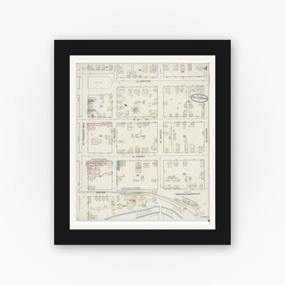 Old map wall art mockup — black gallery frame with white mat — Sanborn Fire Insurance Map from Philipsburg, Centre County, Pennsylvania (1887), Sheet #0004
