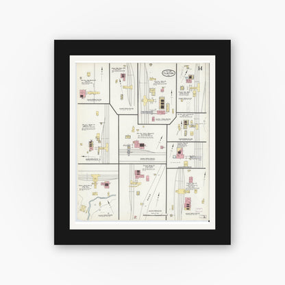 Old map wall art mockup — black gallery frame with white mat — Sanborn Fire Insurance Map from Clinton, Vermillion County, Indiana (1910), Sheet #0014