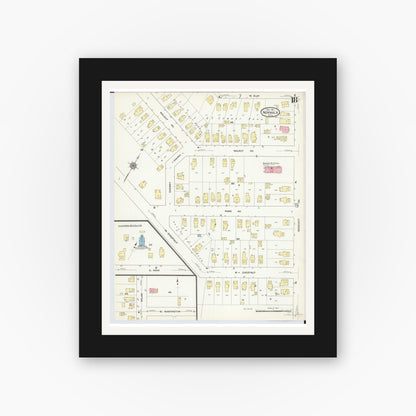 Old map wall art mockup — black gallery frame with white mat — Sanborn Fire Insurance Map from Norwalk, Huron County, Ohio (1911), Sheet #0018