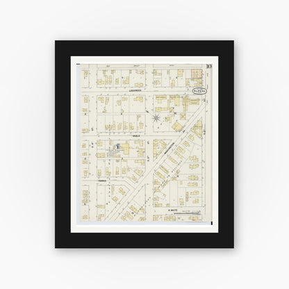 Old map wall art mockup — black gallery frame with white mat — Sanborn Fire Insurance Map from Alpena, Alpena County, Michigan (1890), Sheet #0010