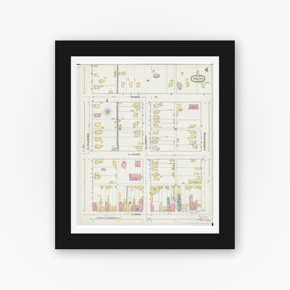 Old map wall art mockup — black gallery frame with white mat — Sanborn Fire Insurance Map from Galion, Crawford County, Ohio (1892), Sheet #0004