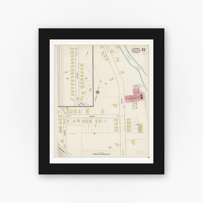Old map wall art mockup — black gallery frame with white mat — Sanborn Fire Insurance Map from Sayre, Bradford County, Pennsylvania (1915), Sheet #0013