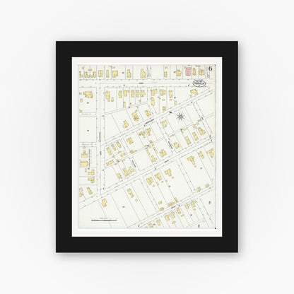 Old map wall art mockup — black gallery frame with white mat — Sanborn Fire Insurance Map from Franklin, Independent Cities, Virginia (1907), Sheet #0006