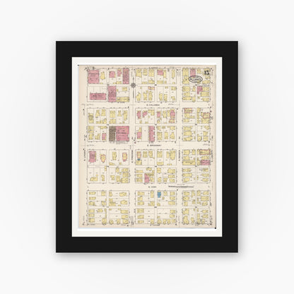 Old map wall art mockup — black gallery frame with white mat — Sanborn Fire Insurance Map from Alliance, Stark County, Ohio (1921), Sheet #0015