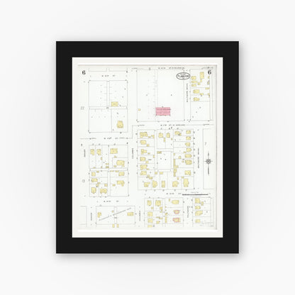 Old map wall art mockup — black gallery frame with white mat — Sanborn Fire Insurance Map from Plainview, Hale County, Texas (1927), Sheet #0006