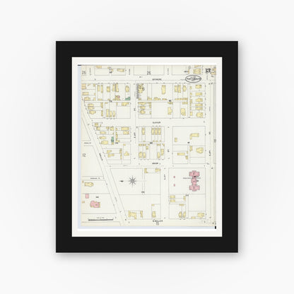 Old map wall art mockup — black gallery frame with white mat — Sanborn Fire Insurance Map from Portsmouth, Scioto County, Ohio (1897), Sheet #0013