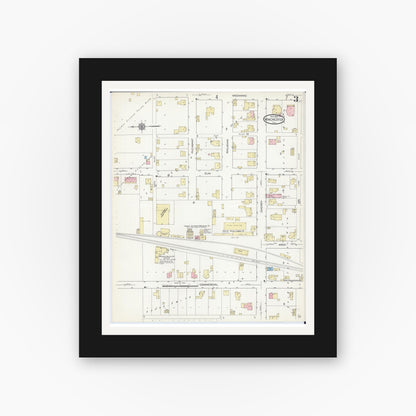 Old map wall art mockup — black gallery frame with white mat — Sanborn Fire Insurance Map from Winchester, Scott County, Illinois (1914), Sheet #0003