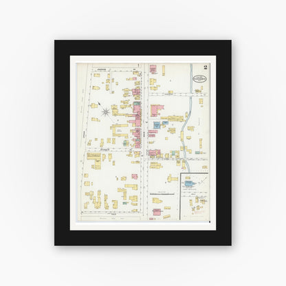 Old map wall art mockup — black gallery frame with white mat — Sanborn Fire Insurance Map from Schoharie, Schoharie County, New York (1898), Sheet #0002