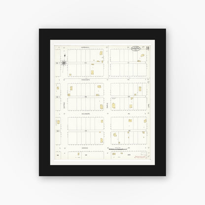 Old map wall art mockup — black gallery frame with white mat — Sanborn Fire Insurance Map from Escondido, San Diego County, California (1907), Sheet #0011