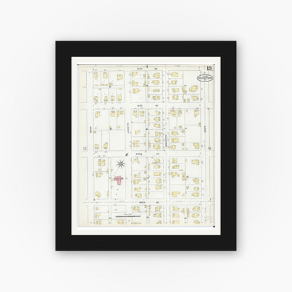 Old map wall art mockup — black gallery frame with white mat — Sanborn Fire Insurance Map from Beardstown, Cass County, Illinois (1906), Sheet #0013
