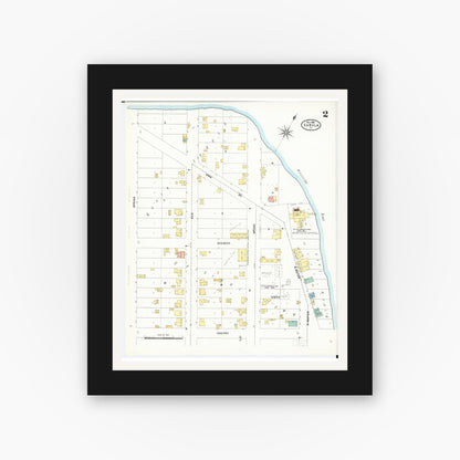 Old map wall art mockup — black gallery frame with white mat — Sanborn Fire Insurance Map from Sabula, Jackson County, Iowa (1905), Sheet #0002